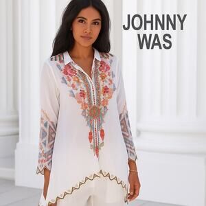 Johnny Was Embroidered Festival Georgette Tunic Sz. S